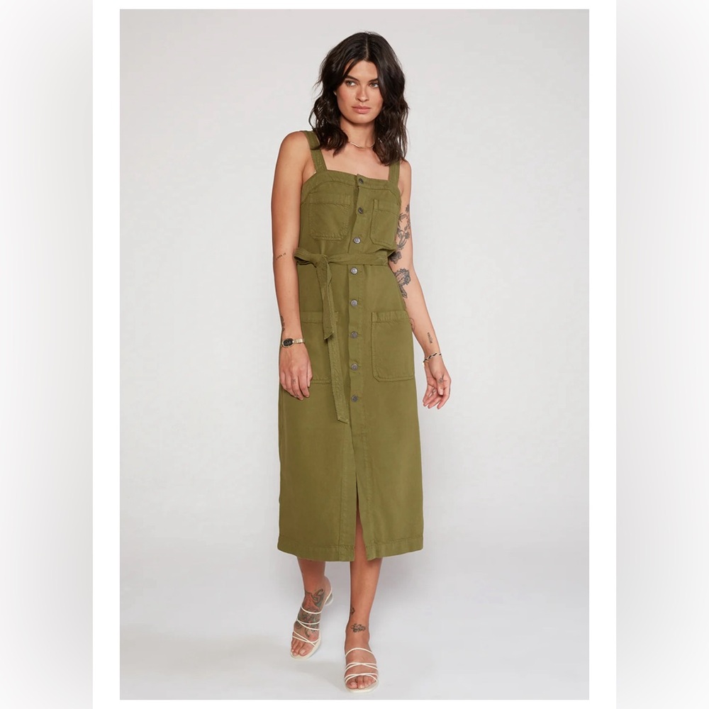 Olive Green Midi Denim Dress